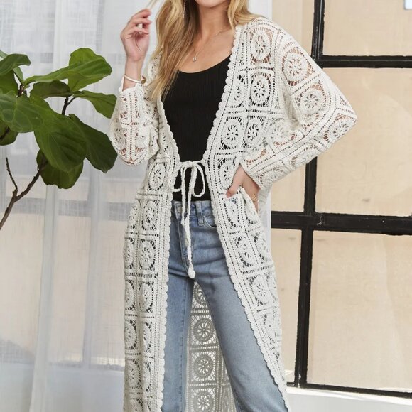 ADORA Long Sleeves Crochet Elastic Cardigan - Picture 4 of 10